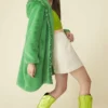 JAYLEY Green Oversized Faux Fur Coat With Sequin Detail And Hood