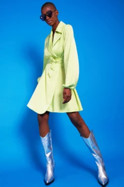 JAYLEY Green Silk Blend Wrap Dress