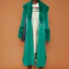 JAYLEY Green Trench Style Belted Coat With Faux Fur Cuffs And Collar