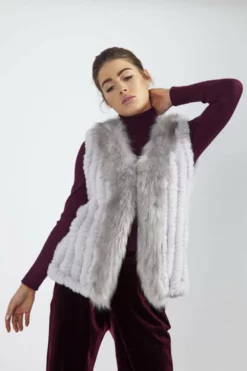 JAYLEY Grey Cashmere Blend Faux Fur Gilet