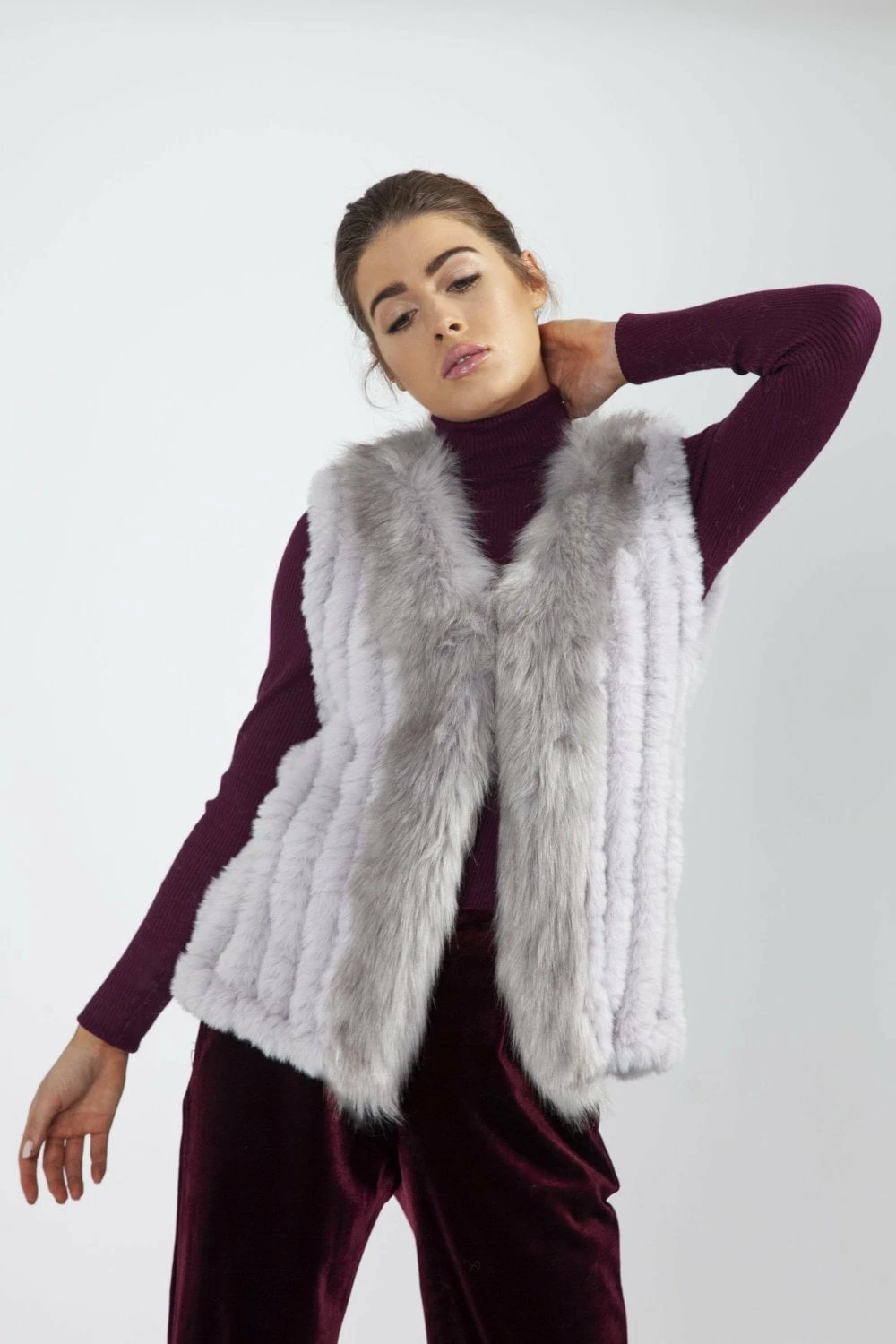 JAYLEY Grey Cashmere Blend Faux Fur Gilet