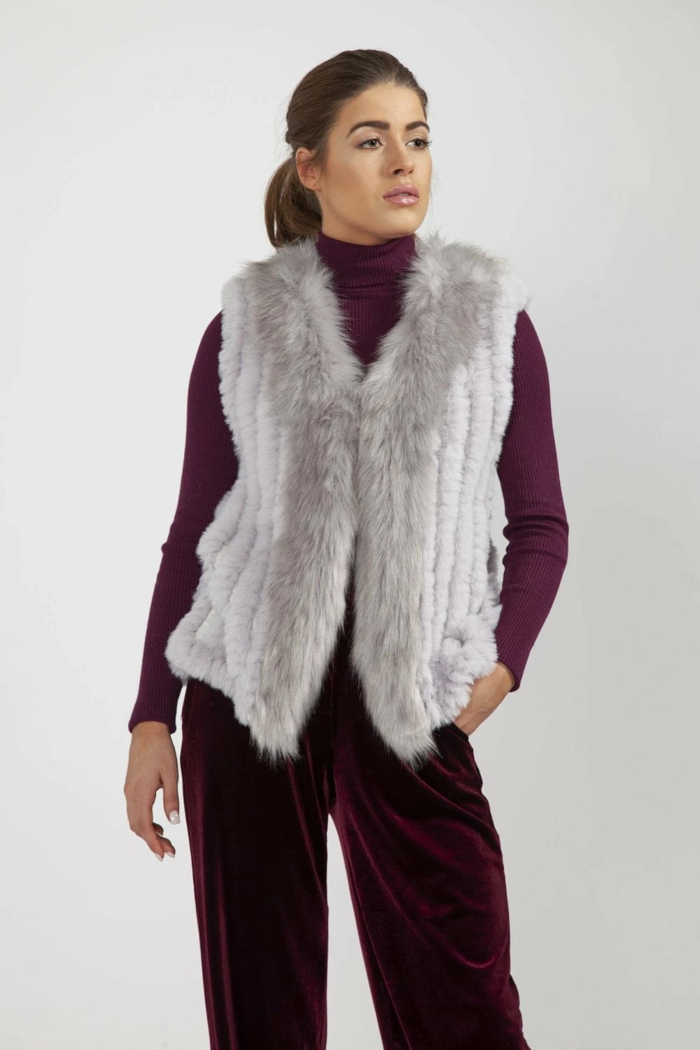 JAYLEY Grey Cashmere Blend Faux Fur Gilet - Image 2