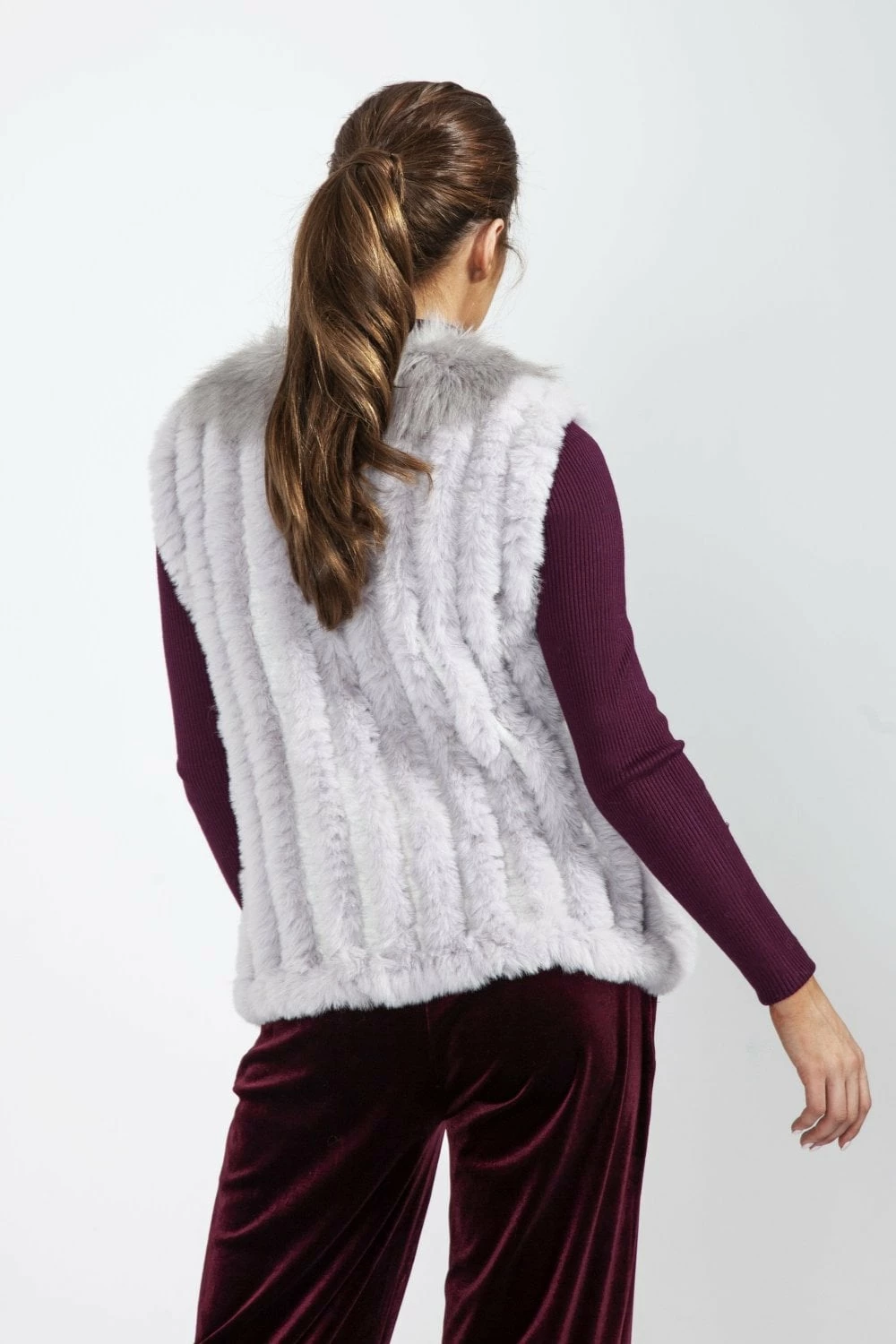 JAYLEY Grey Cashmere Blend Faux Fur Gilet - Image 3