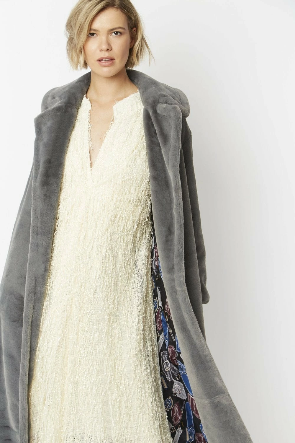 JAYLEY Grey Faux Fur Maxi Coat - Image 8