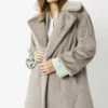 JAYLEY Grey Faux Fur Midi Shaved Shearling Coat