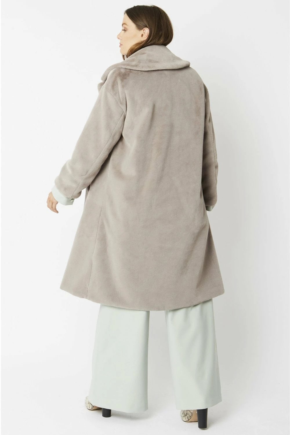 JAYLEY Grey Faux Fur Midi Shaved Shearling Coat - Image 2