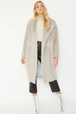 JAYLEY Grey Faux Fur Oversized Coat