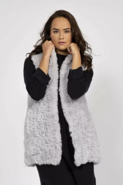 JAYLEY Grey Hand Knitted Faux Fur Gilet