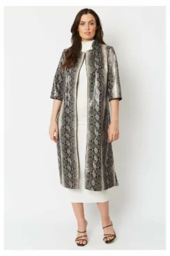JAYLEY Grey Snake Print Faux Suede Jacket
