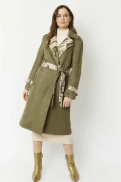 JAYLEY Khaki Camouflage Faux Suede Trench