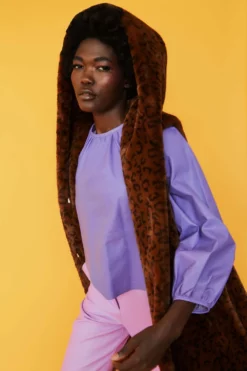 JAYLEY Leopard Print Faux Fur Hooded Maxi Gilet