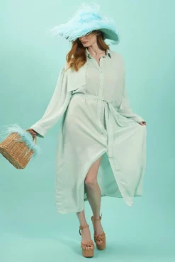 JAYLEY Light Blue Silk Blend Maxi Shirt Dress