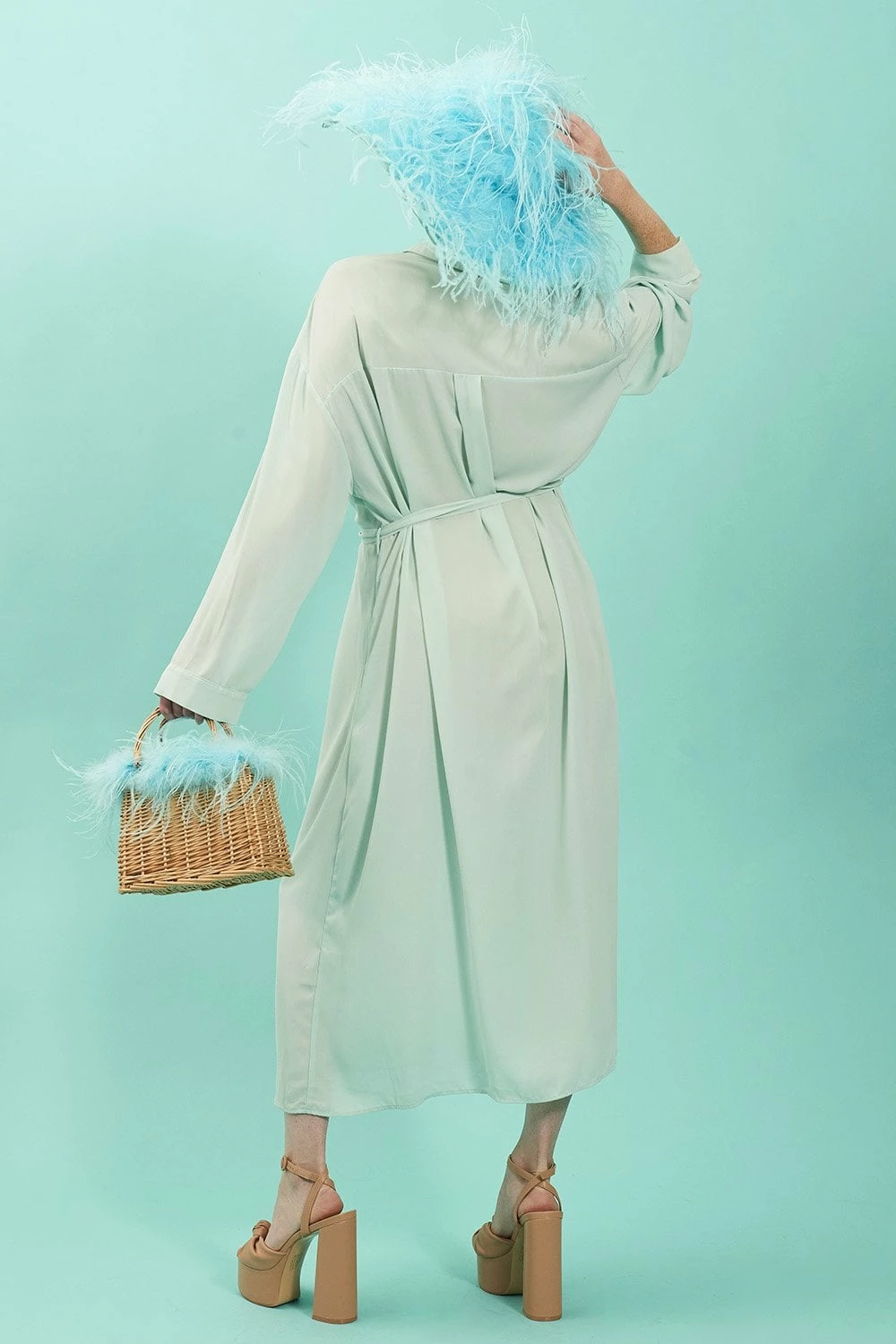 JAYLEY Light Blue Silk Blend Maxi Shirt Dress - Image 2