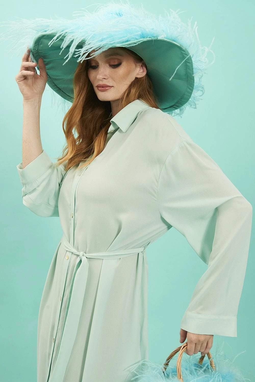 JAYLEY Light Blue Silk Blend Maxi Shirt Dress - Image 4