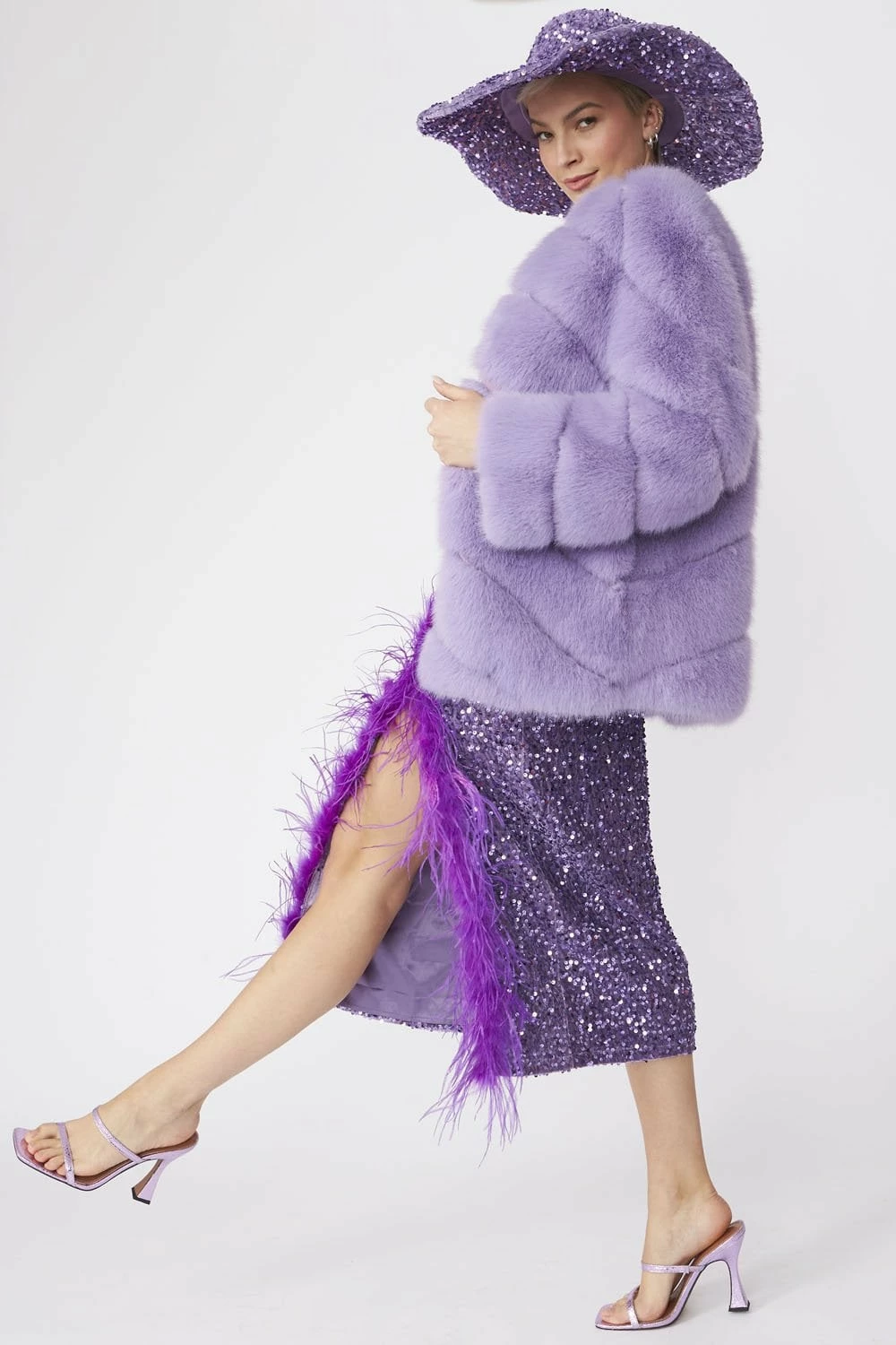 JAYLEY Lilac Faux Fur Striped Gaga Coat
