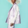 JAYLEY Lilac Faux Leather Blazer With Feather Details