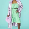 JAYLEY Lilac Faux Suede Metallic Maxi Trench Coat