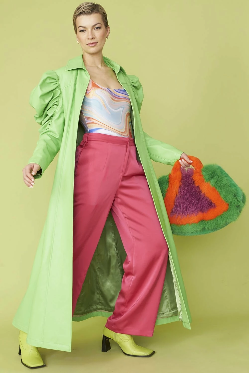 JAYLEY Lime Eco Leather Grande Trench Coat