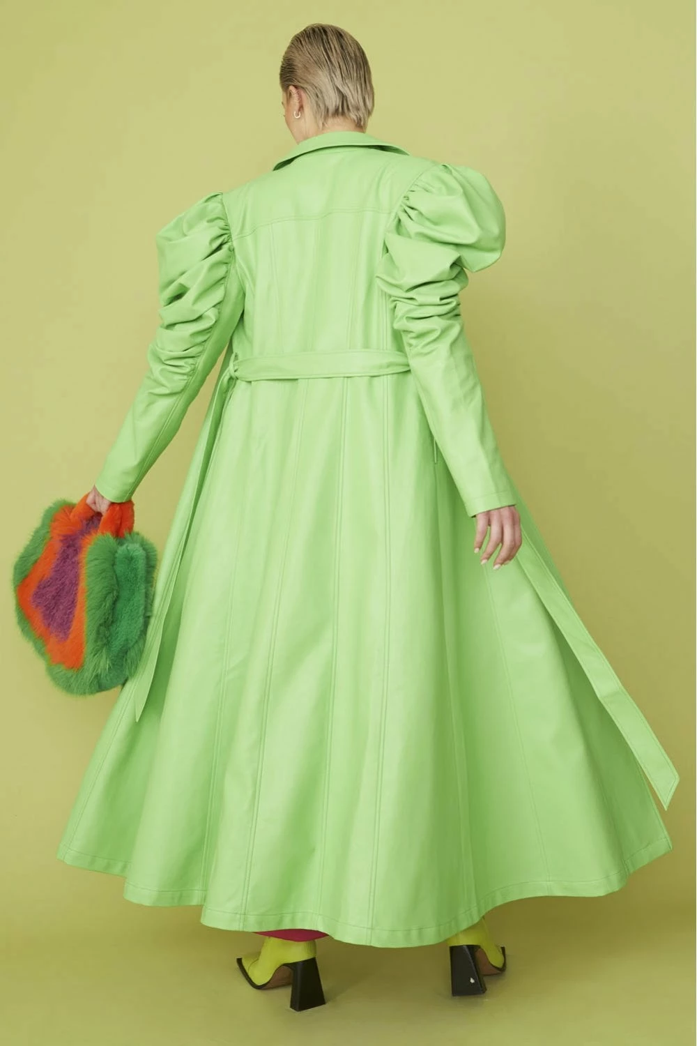 JAYLEY Lime Eco Leather Grande Trench Coat - Image 2