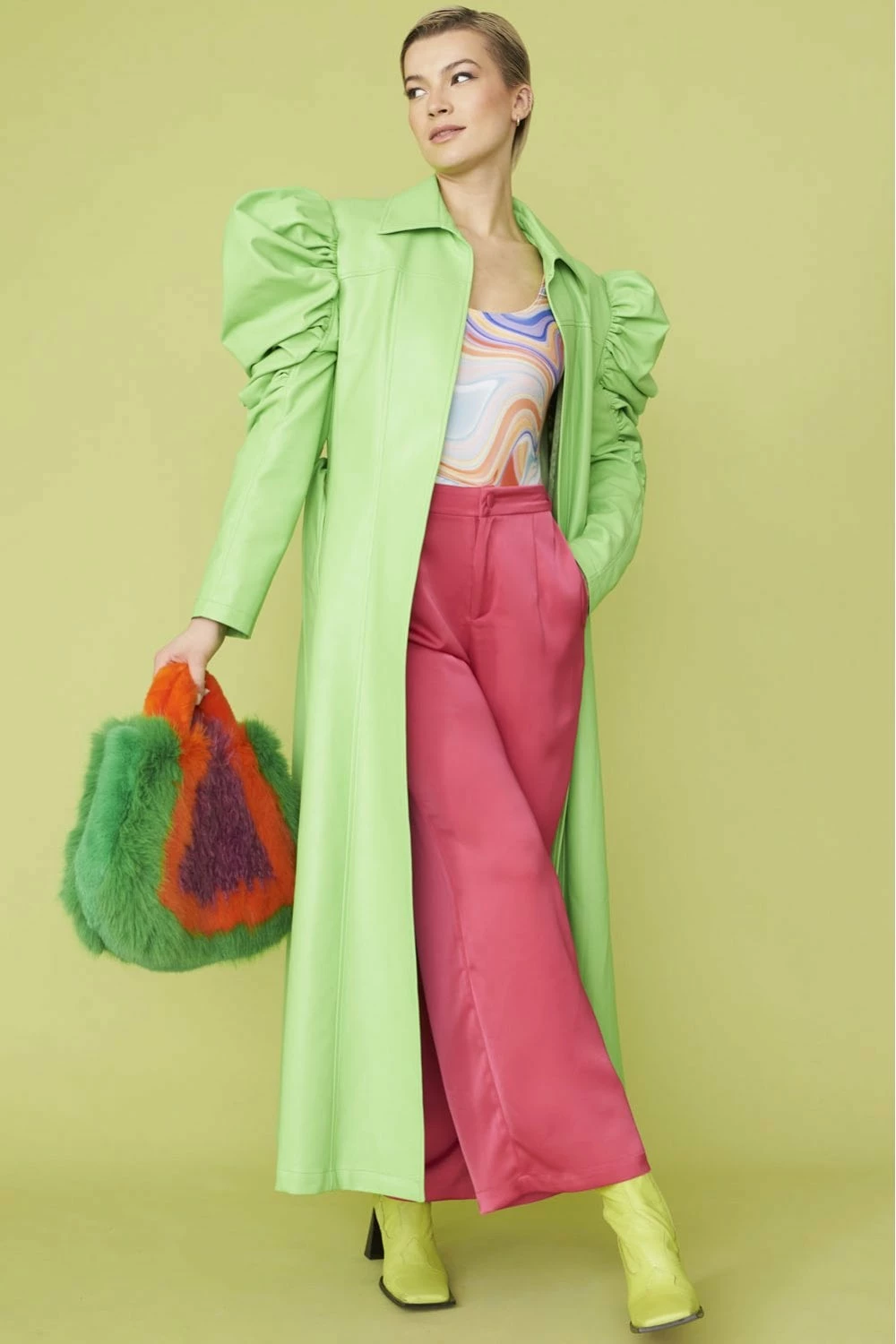 JAYLEY Lime Eco Leather Grande Trench Coat - Image 3