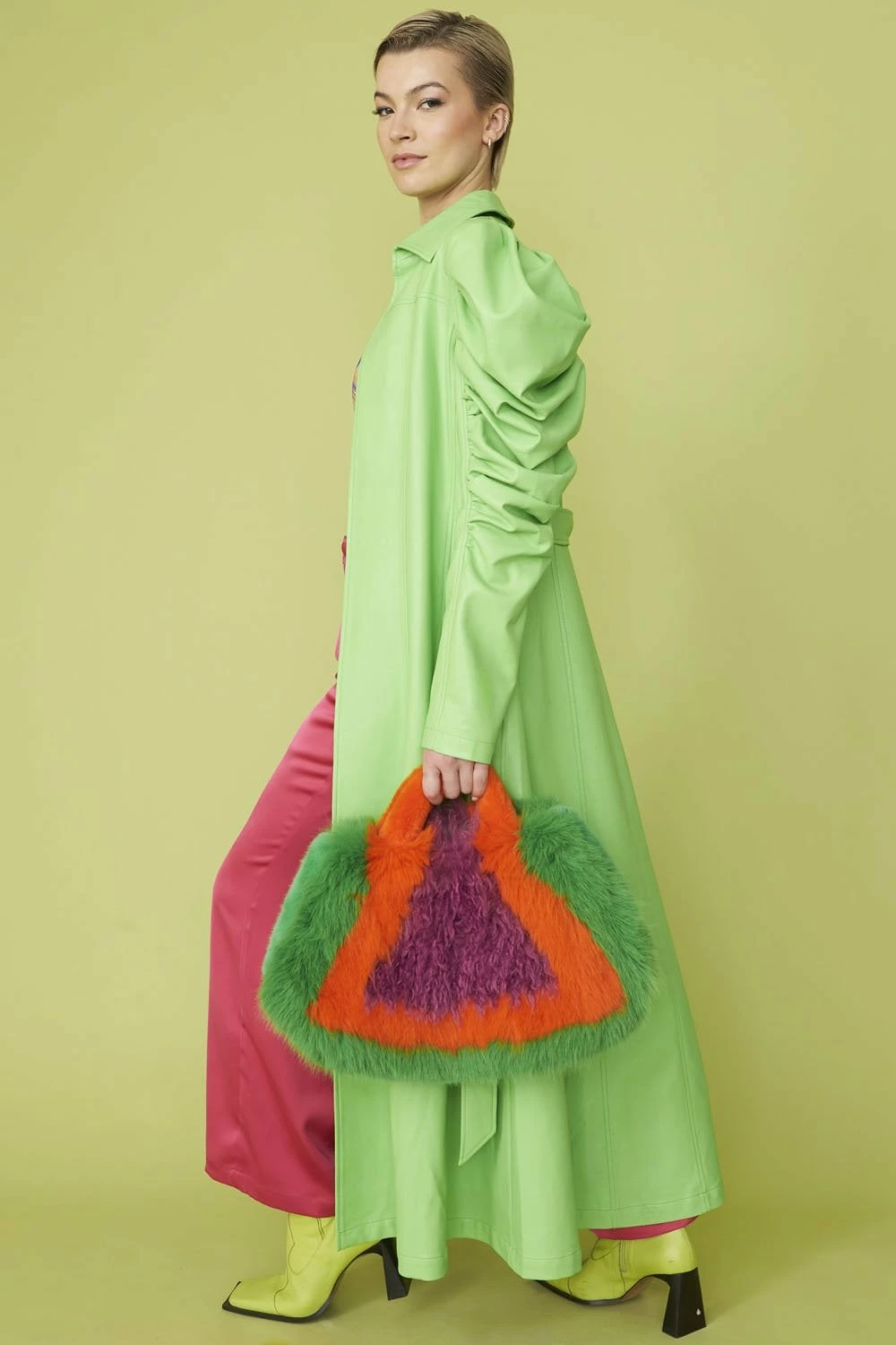 JAYLEY Lime Eco Leather Grande Trench Coat - Image 4