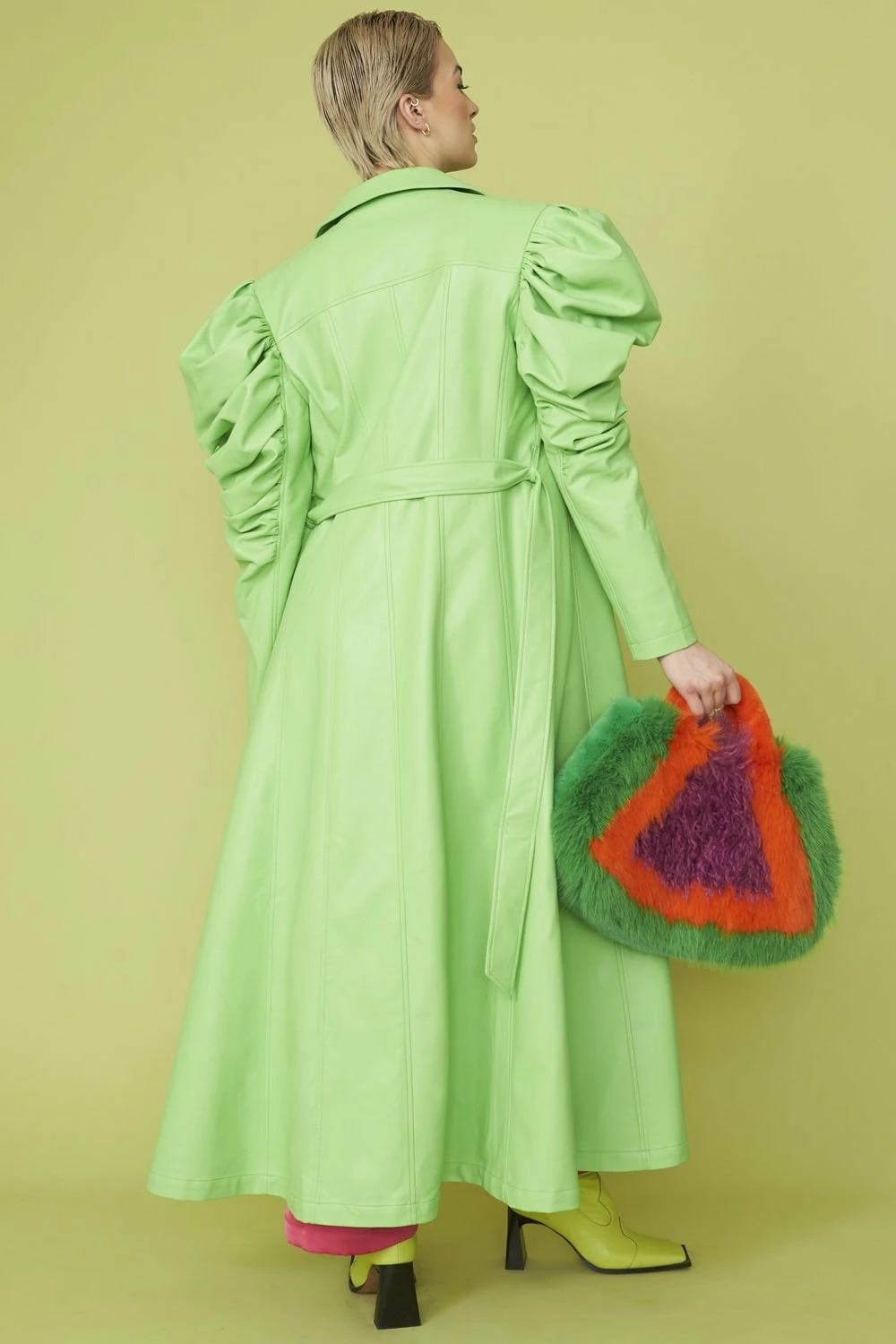 JAYLEY Lime Eco Leather Grande Trench Coat - Image 5