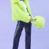 JAYLEY Lime Green Bamboo Lyocell Knitted Vegan Faux Shearling Jacket