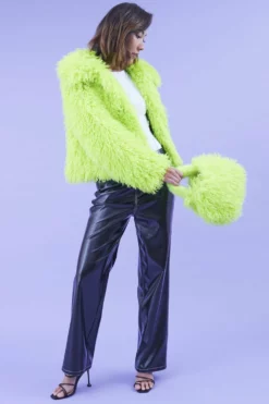 JAYLEY Lime Green Bamboo Lyocell Knitted Vegan Faux Shearling Jacket