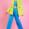 JAYLEY Lime Green Faux Fur Shearling Midi Pea Coat