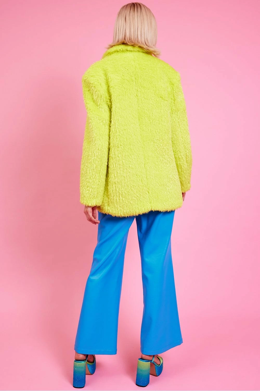 JAYLEY Lime Green Faux Fur Shearling Midi Pea Coat - Image 3