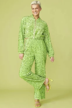 JAYLEY Lime Green Sequin Bomber Jacket