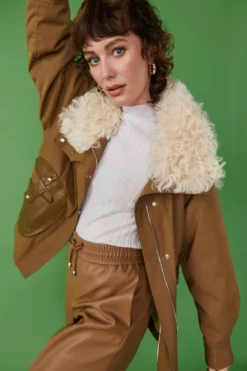 JAYLEY Limited Edition Shearling Parker Coat In Earth Tones