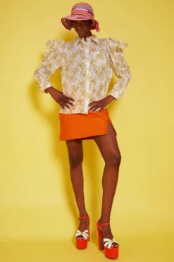 JAYLEY Linen Blend Puffed Sleeve Blouse