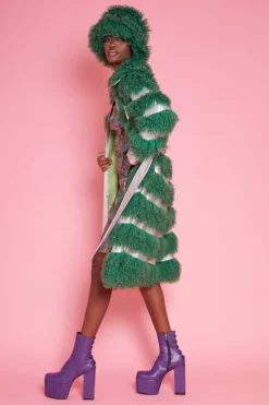 JAYLEY Metallic And Green Shearling Handmade Coat