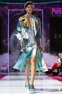 JAYLEY Metallic Hand Cut Patchwork Trench Coat