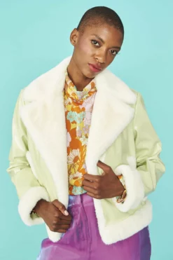 JAYLEY Mint Green And White Aviator Style Jacket