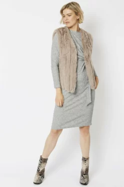 JAYLEY Mocha Faux Fur Faux Suede Vertical Stripe Gilet