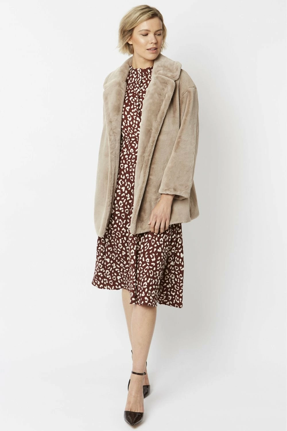 JAYLEY Mocha Faux Fur Midi Coat - Image 3