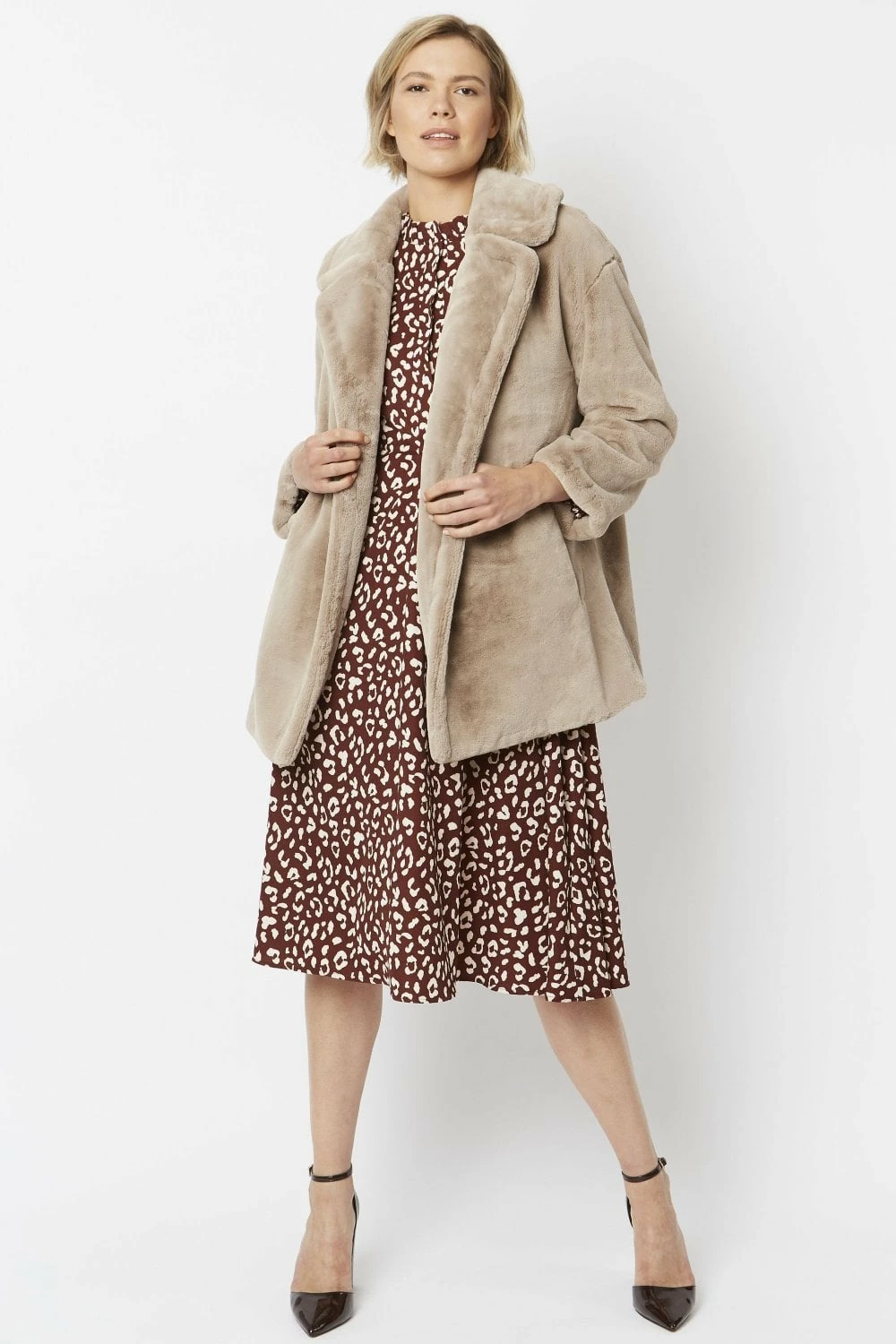 JAYLEY Mocha Faux Fur Midi Coat - Image 5