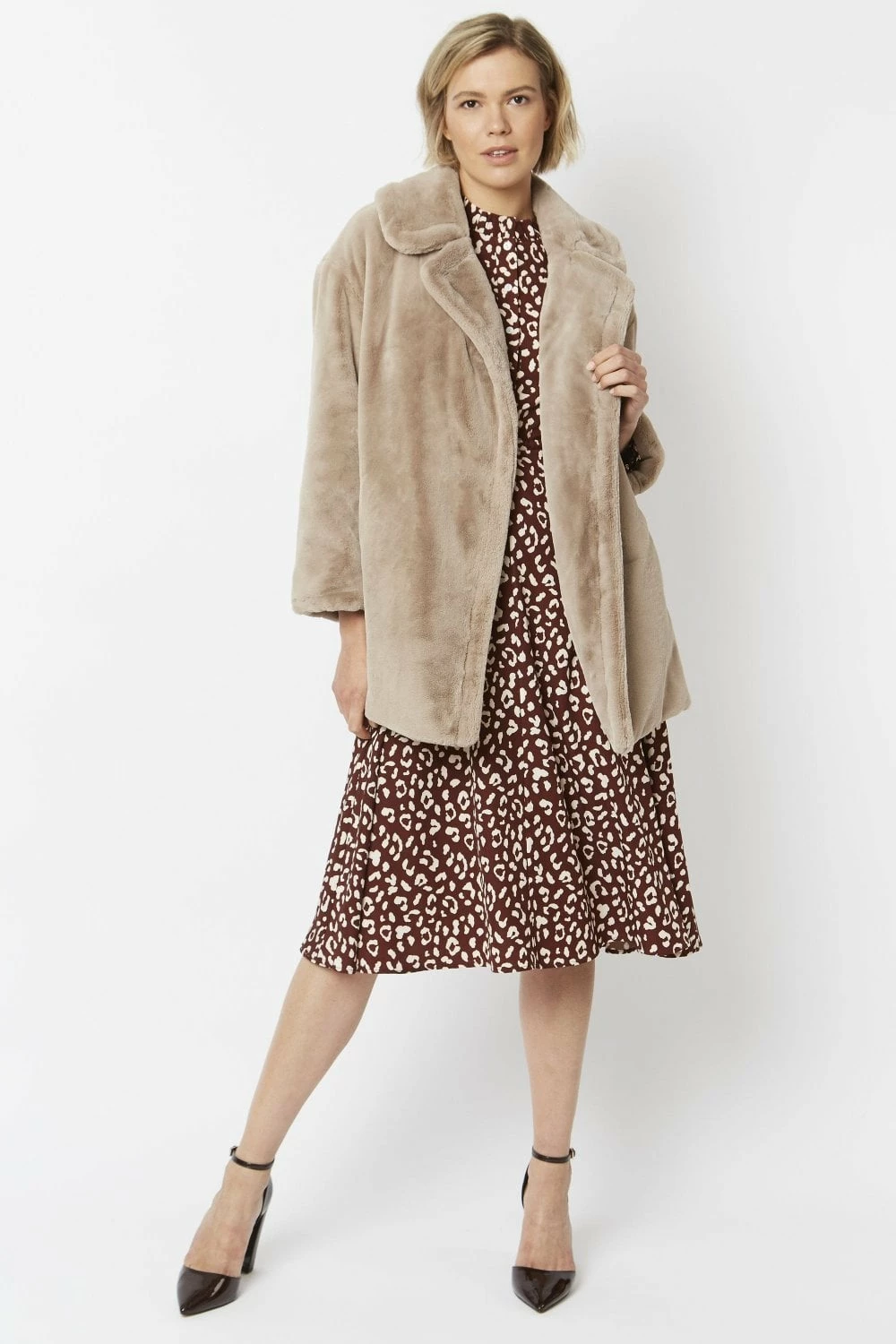 JAYLEY Mocha Faux Fur Midi Coat - Image 6