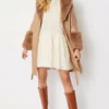 JAYLEY Mocha Luxury Faux Leather Aubrey Coat With Detachable Faux Fur Cuffs & Collar