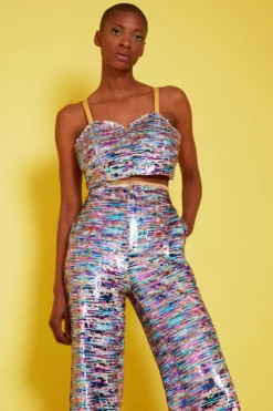 JAYLEY Multi-Coloured Geometric Sequin Crop Top