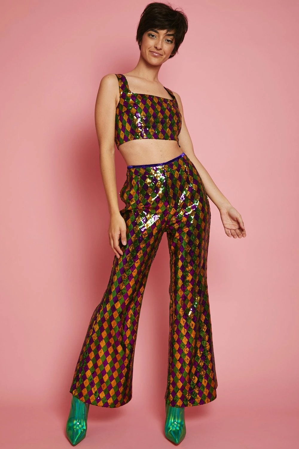JAYLEY Multi-Coloured Geometric Sequin Flares