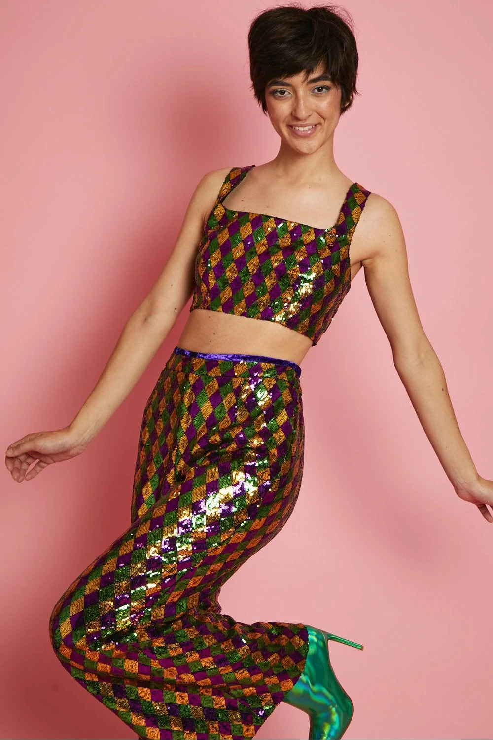 JAYLEY Multi-Coloured Geometric Sequin Flares - Image 2