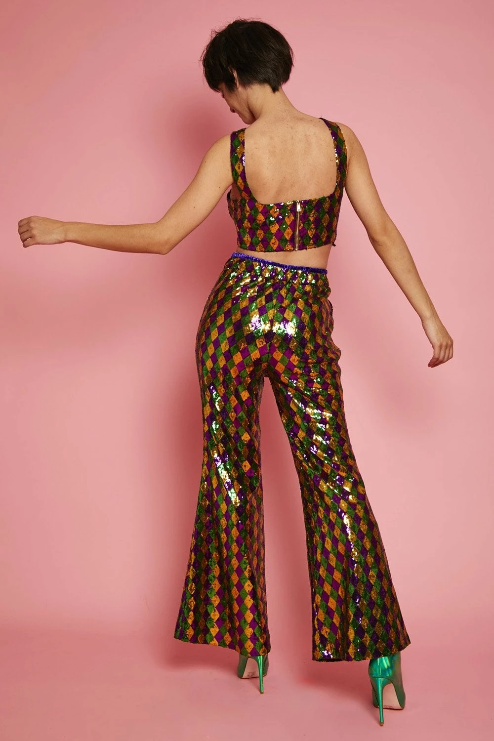 JAYLEY Multi-Coloured Geometric Sequin Flares - Image 3