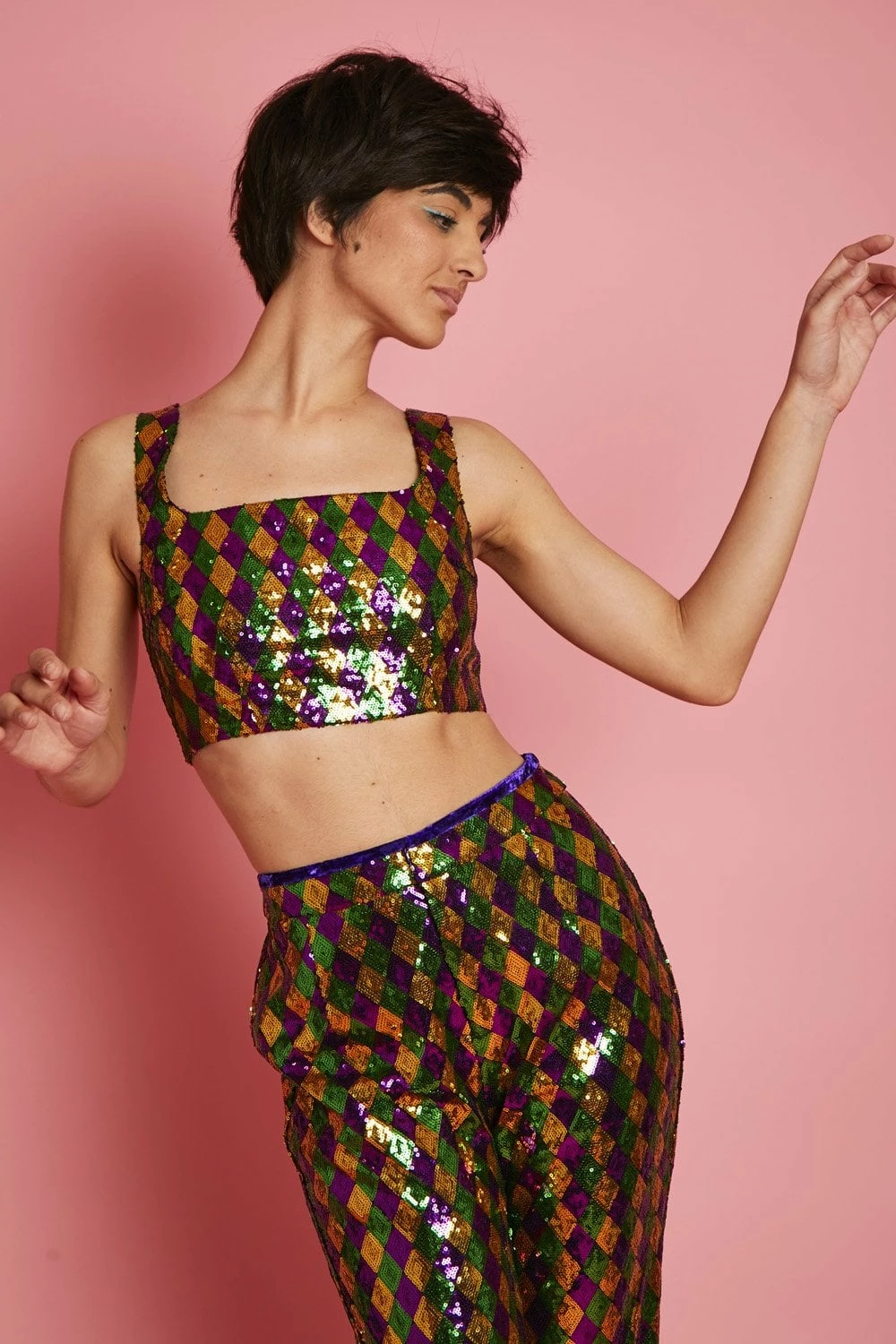 JAYLEY Multi-Coloured Geometric Sequin Flares - Image 4