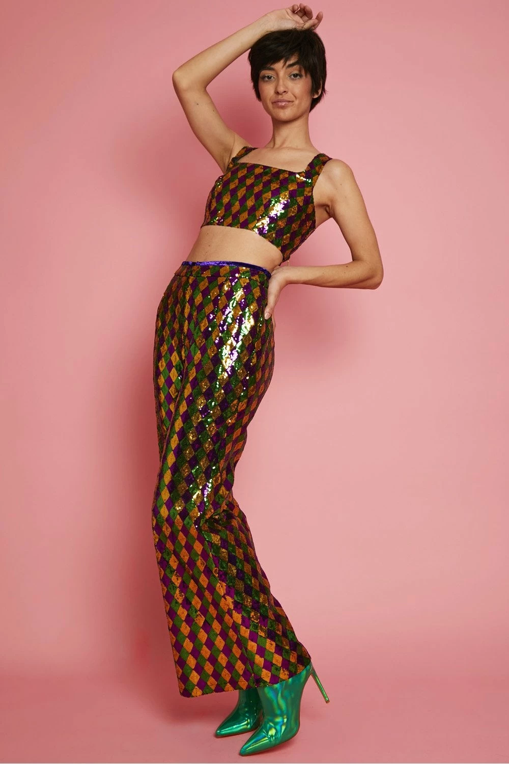 JAYLEY Multi-Coloured Geometric Sequin Flares - Image 5