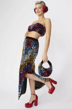 JAYLEY Multi Coloured Sequin Midi Skirt