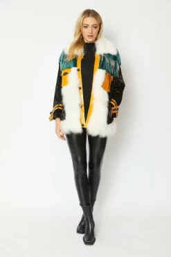 JAYLEY Multi Shearling & Leather Coat