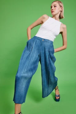 JAYLEY Navy Blue Tencel Culotte Trousers